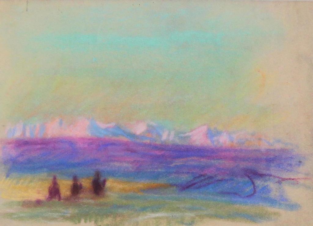 Orestes Nicholas (Rick) Grandmaison (1932-1985) - Mountain Vista With Riders At Dusk