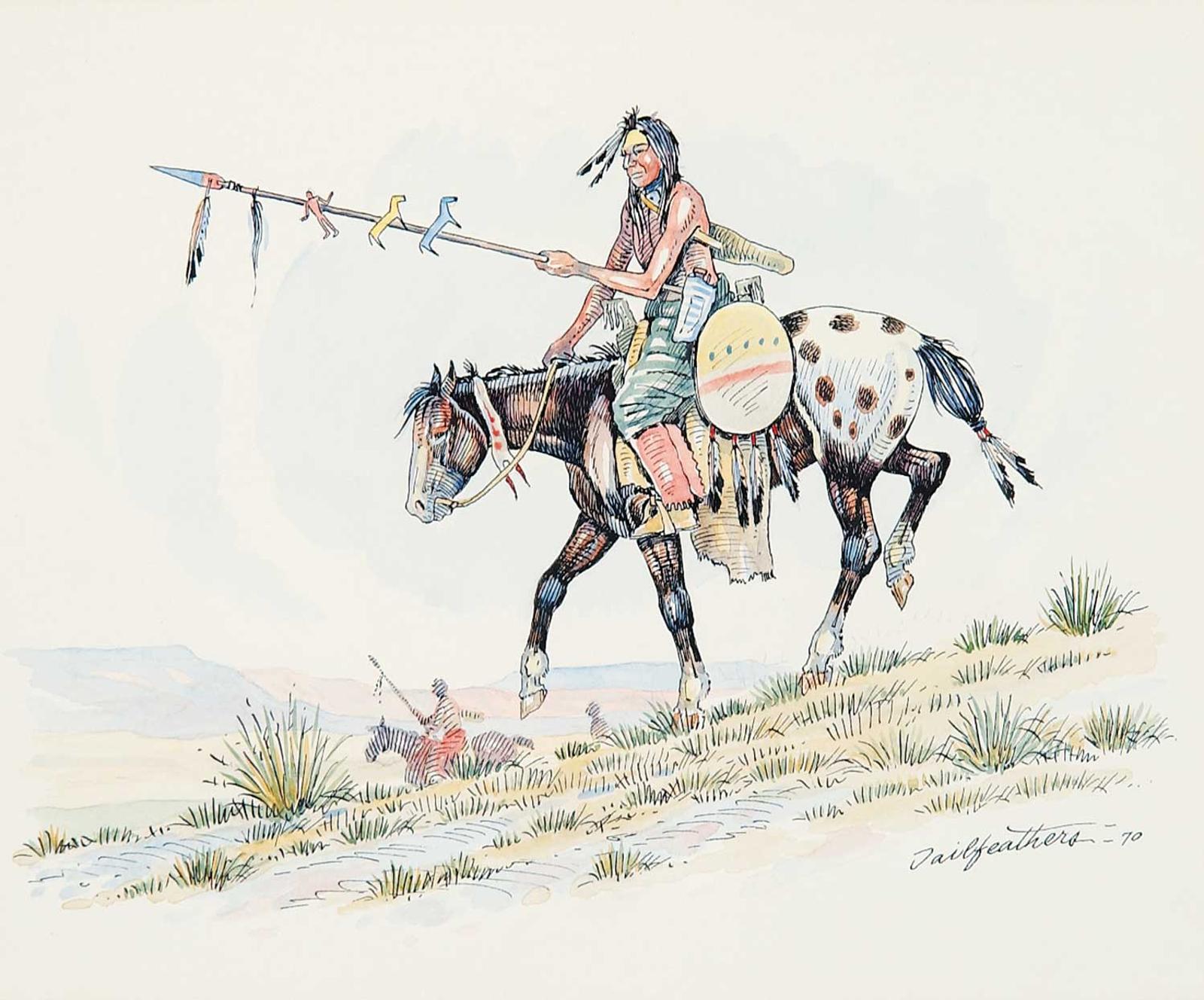 Gerald T. Tailfeathers (1925-1975) - Untitled - Indian Warrior '70'