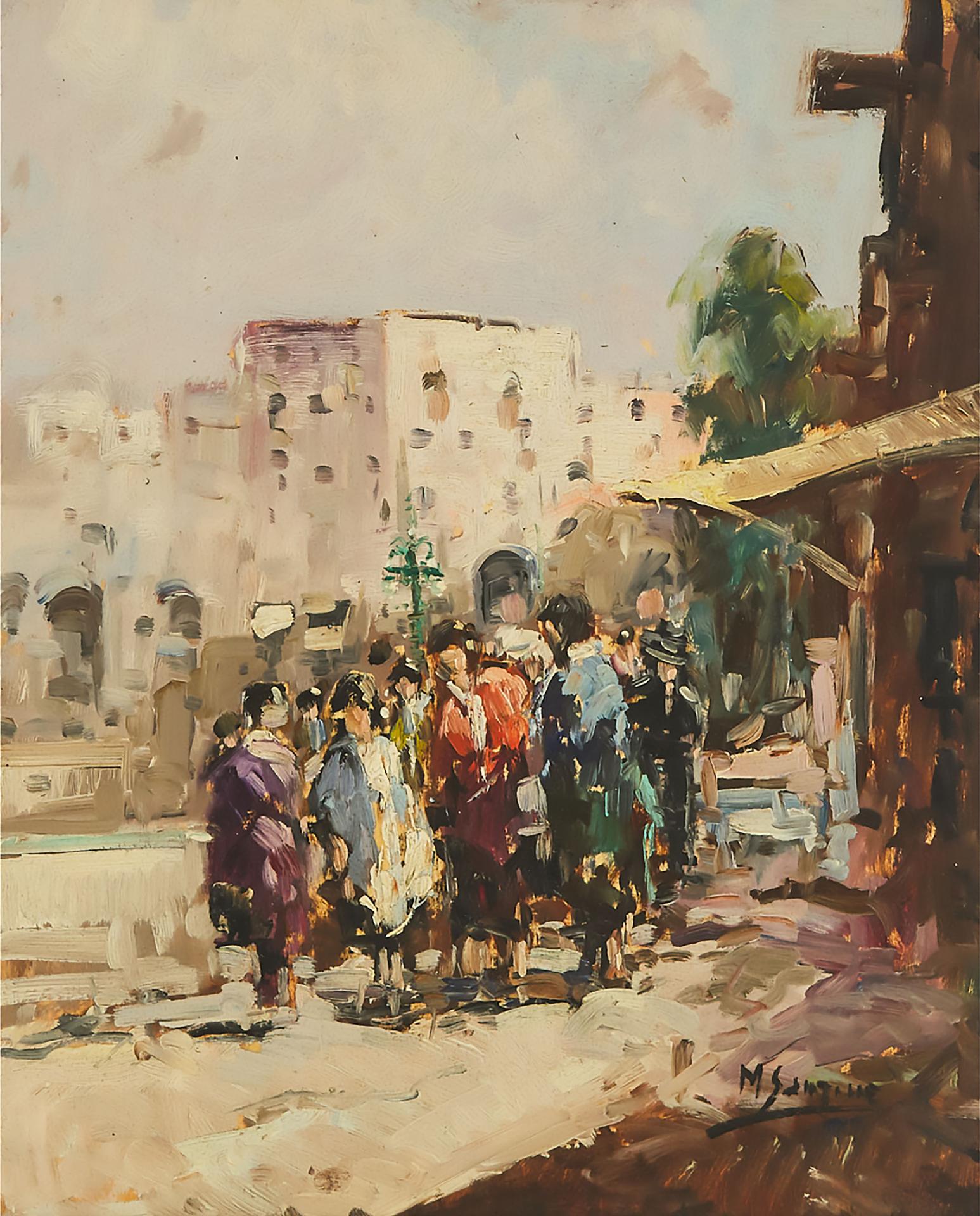 Mario Sanzone - Figures Gathering At An Outdoor Market