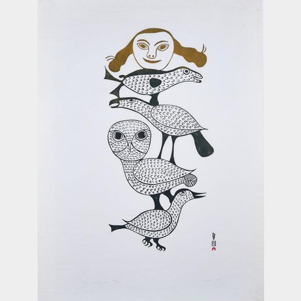 Kenojuak Ashevak (1927-2013) - Birds And Woman’S Face