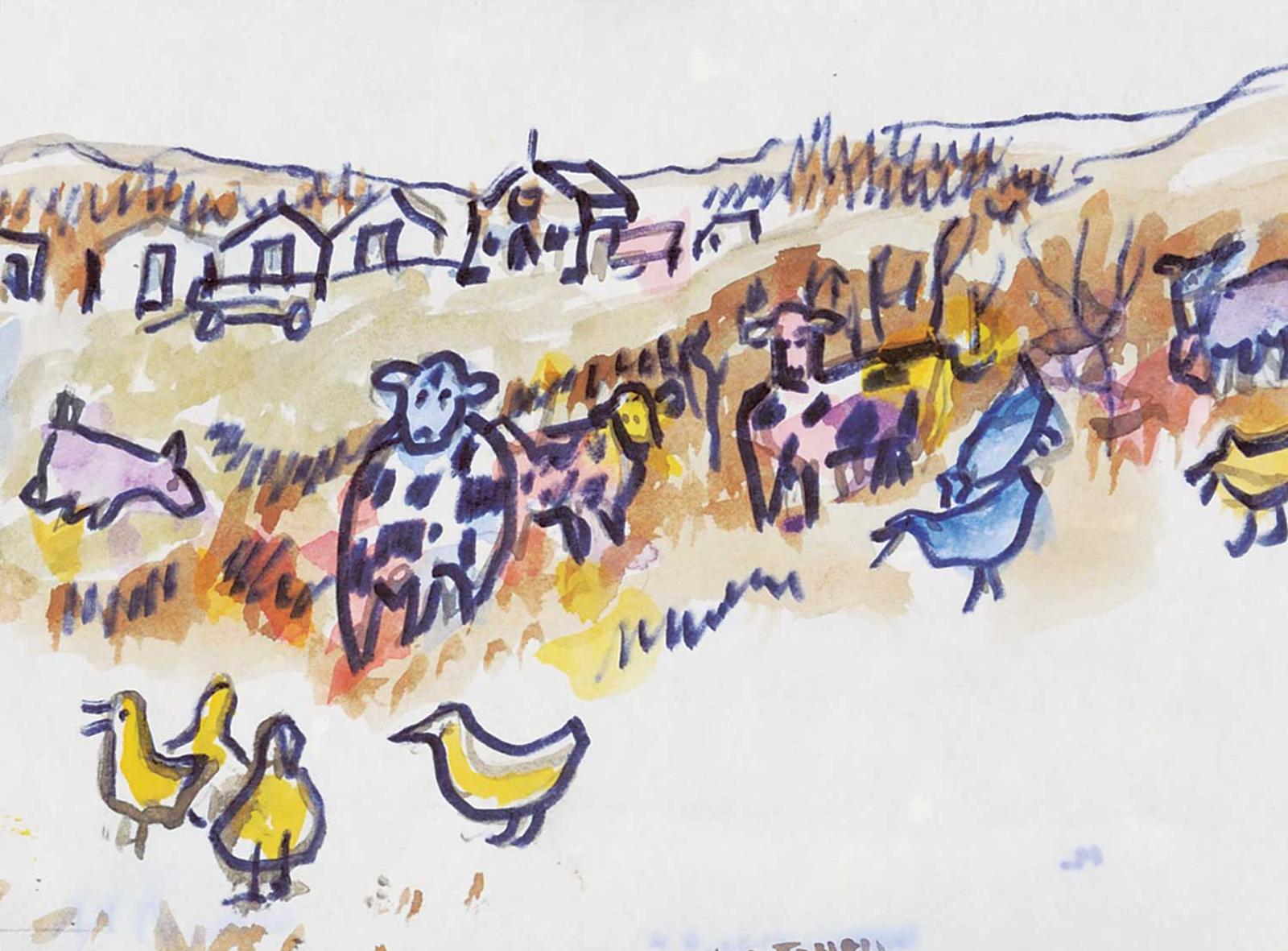 Janet Mitchell (1915-1998) - Untitled - Cows and Chickens
