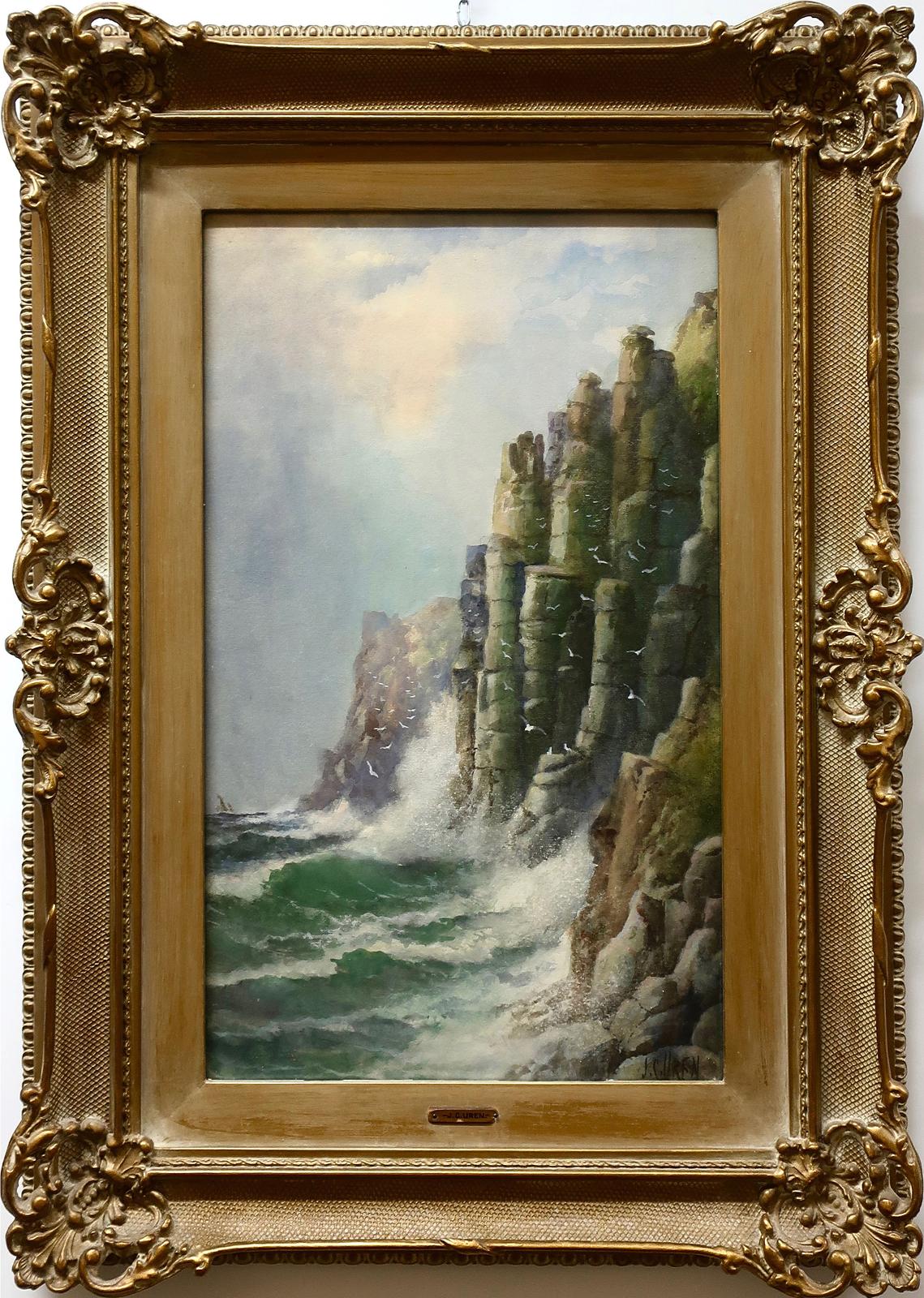 John Clarke Uren (1845-1932) - Untitled (Pounding Waves Again Cliffs)