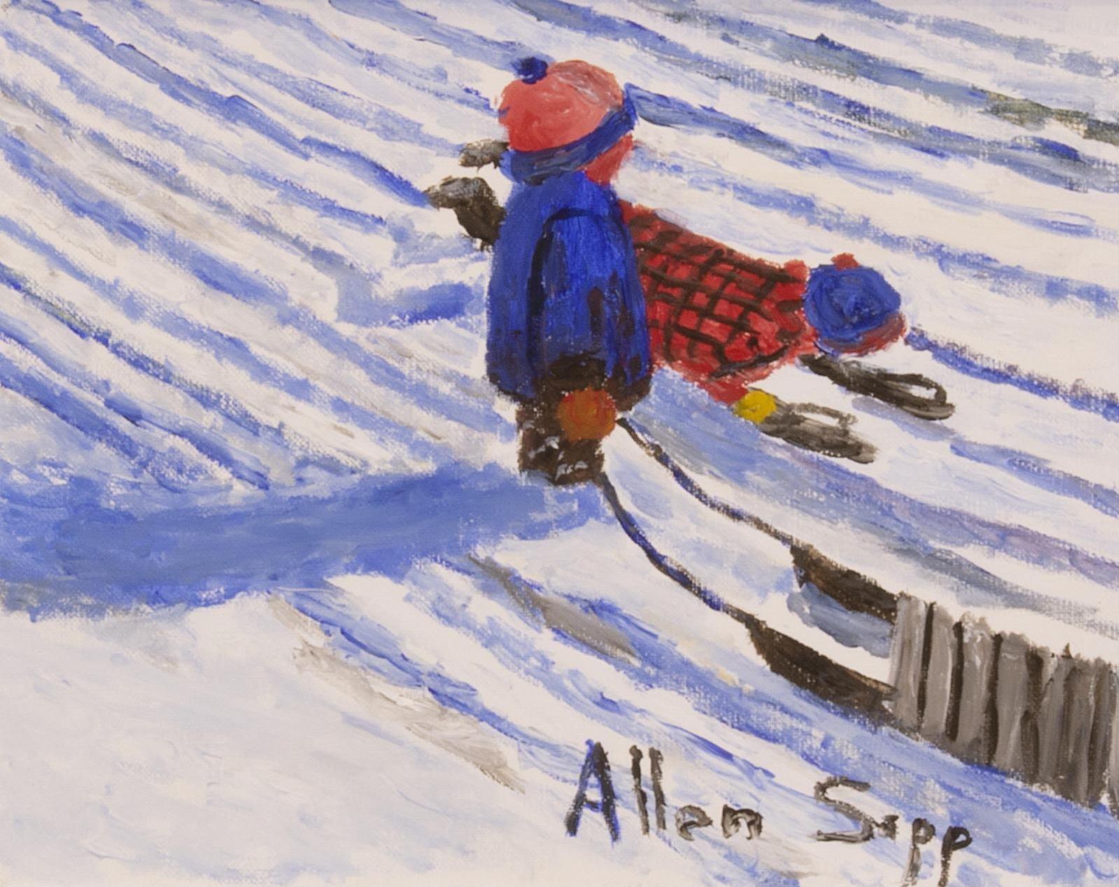 Allen Fredrick Sapp (1929-2015) - Two Kids Sledding, Having Fun