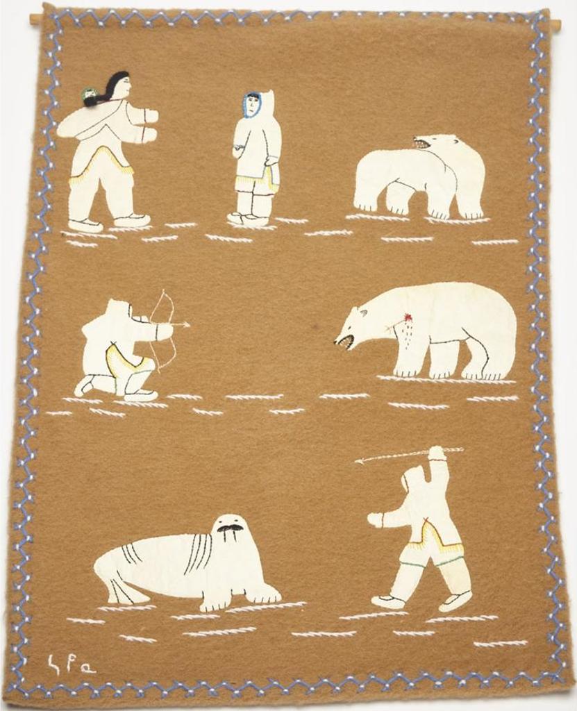 Untitled (Inuit Family With Polar Bear/Hunter With Wounded Polar Bear/Hunter With Walrus) by artist Alice Sakitnak Akammak