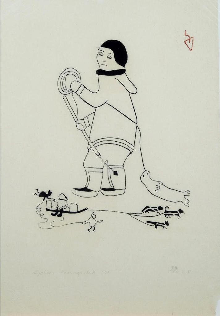 Syollie Arpatuk Amituk (1936-1986) - Untitled (Figure Dragging A Dead Seal)