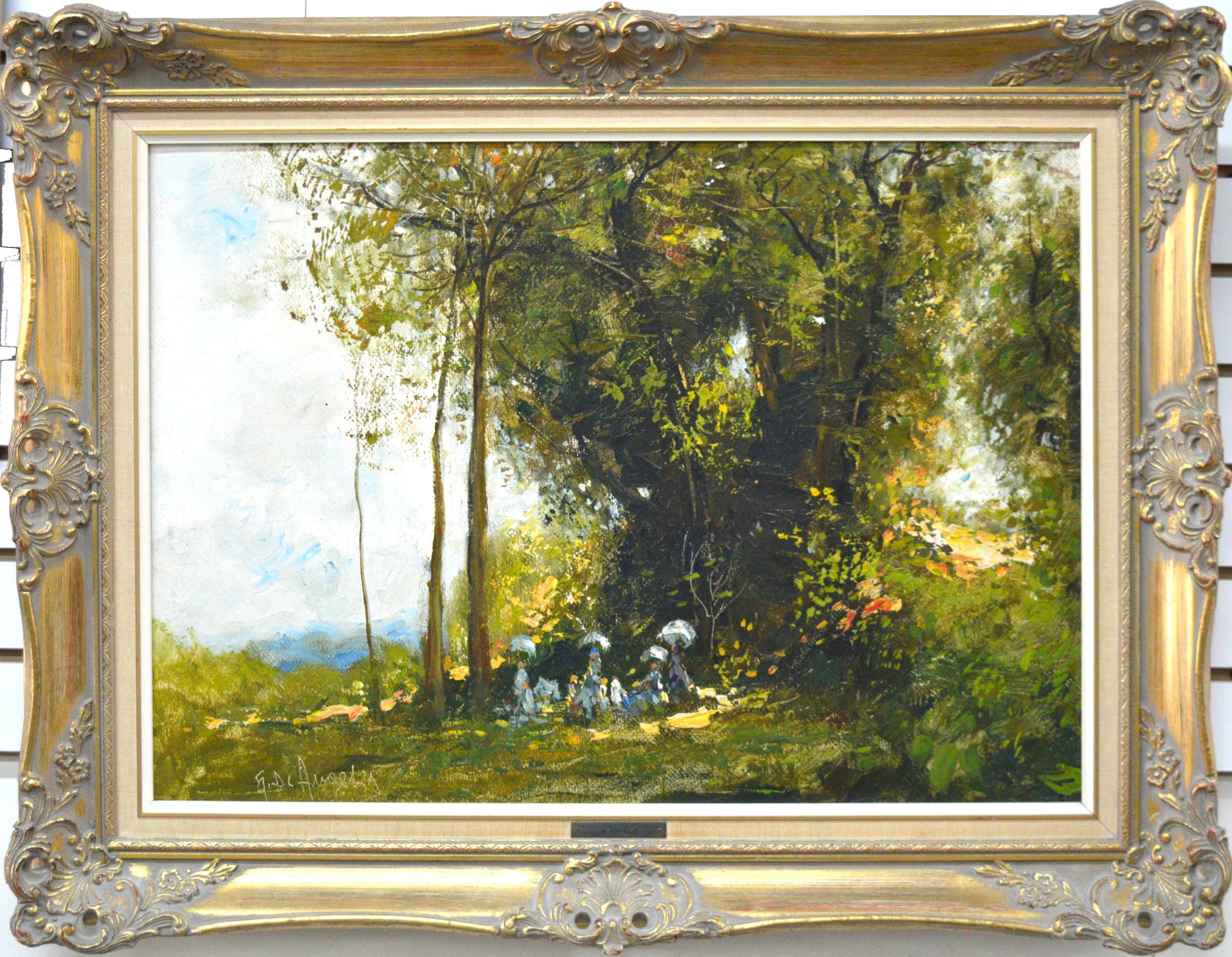 A. de Angelis - Femmes avec des parasols dans un paysage d'été