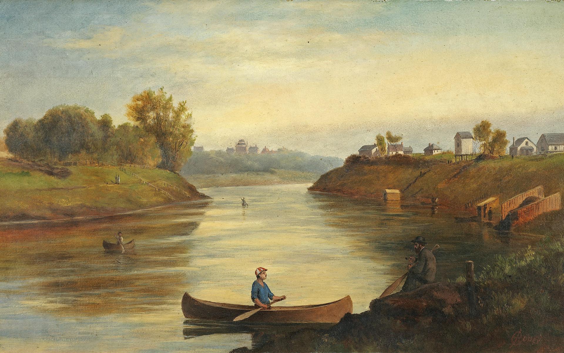 Edward Roper (1833-1909) - Fort Rouge and Assiniboine River, Winnipeg, from below Main Street Bridge