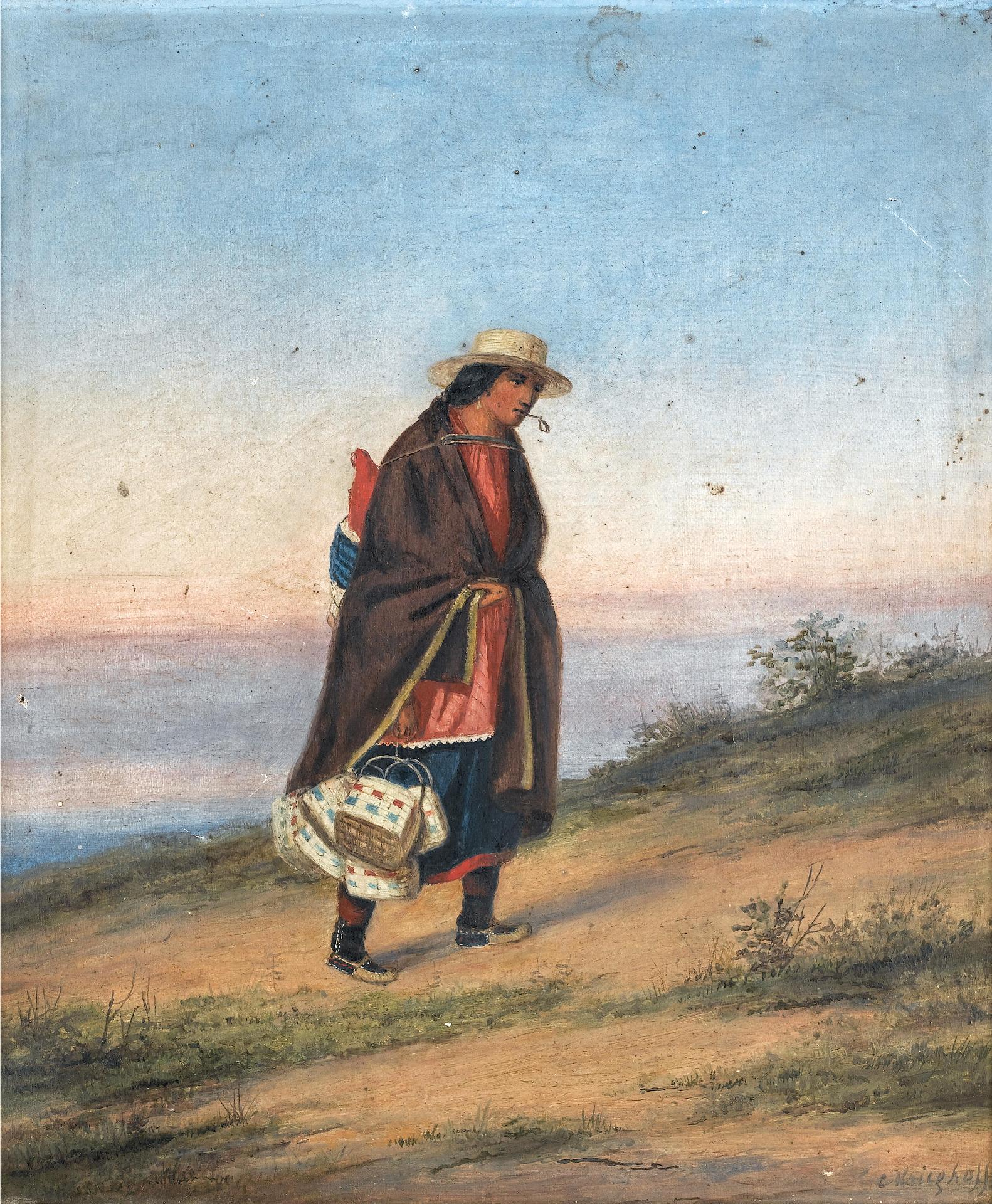 Cornelius David Krieghoff (1815-1872) - The basket seller