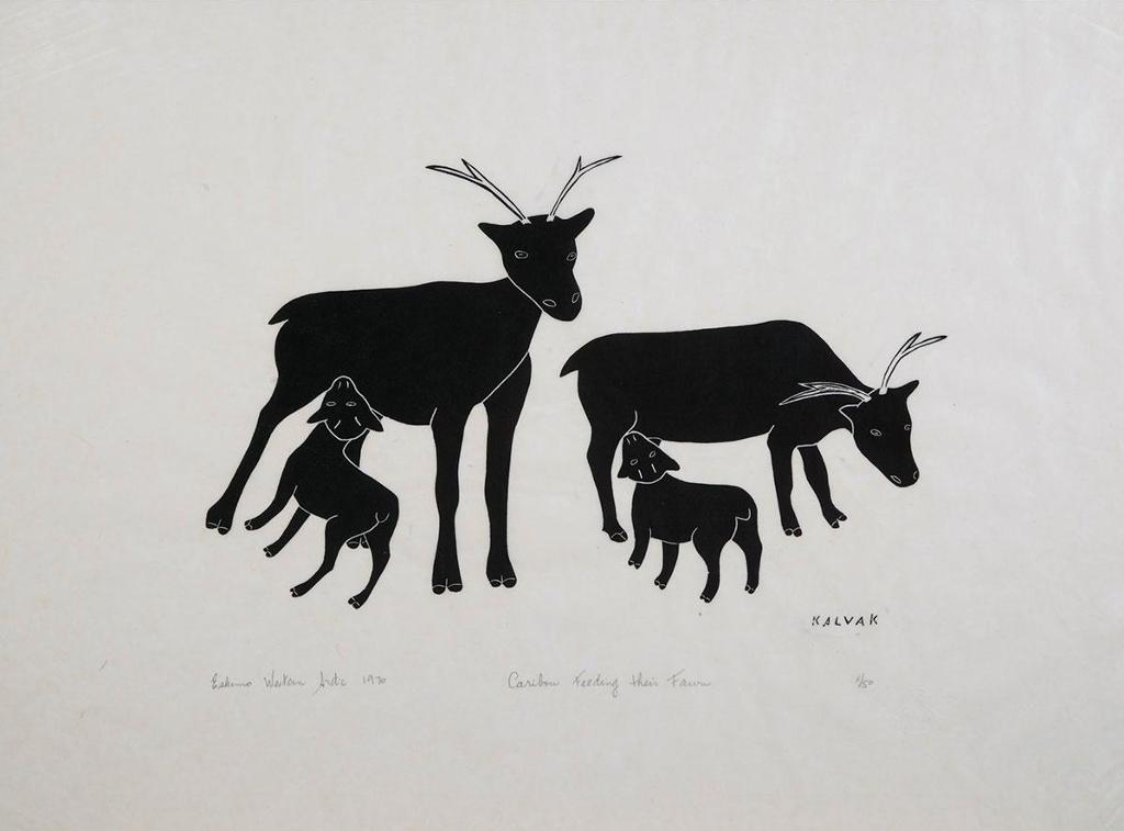 Helen Mabel Nigiyok Kalvak (1901-1984) - Caribou Feeding Their Fawn