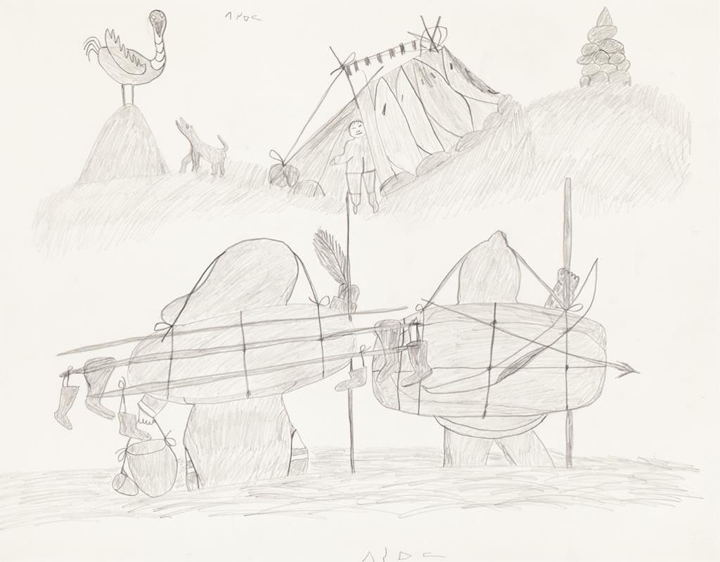 Pitseolak Ashoona (1904-1983) - Summer Migration, mid 1960s, graphite drawing