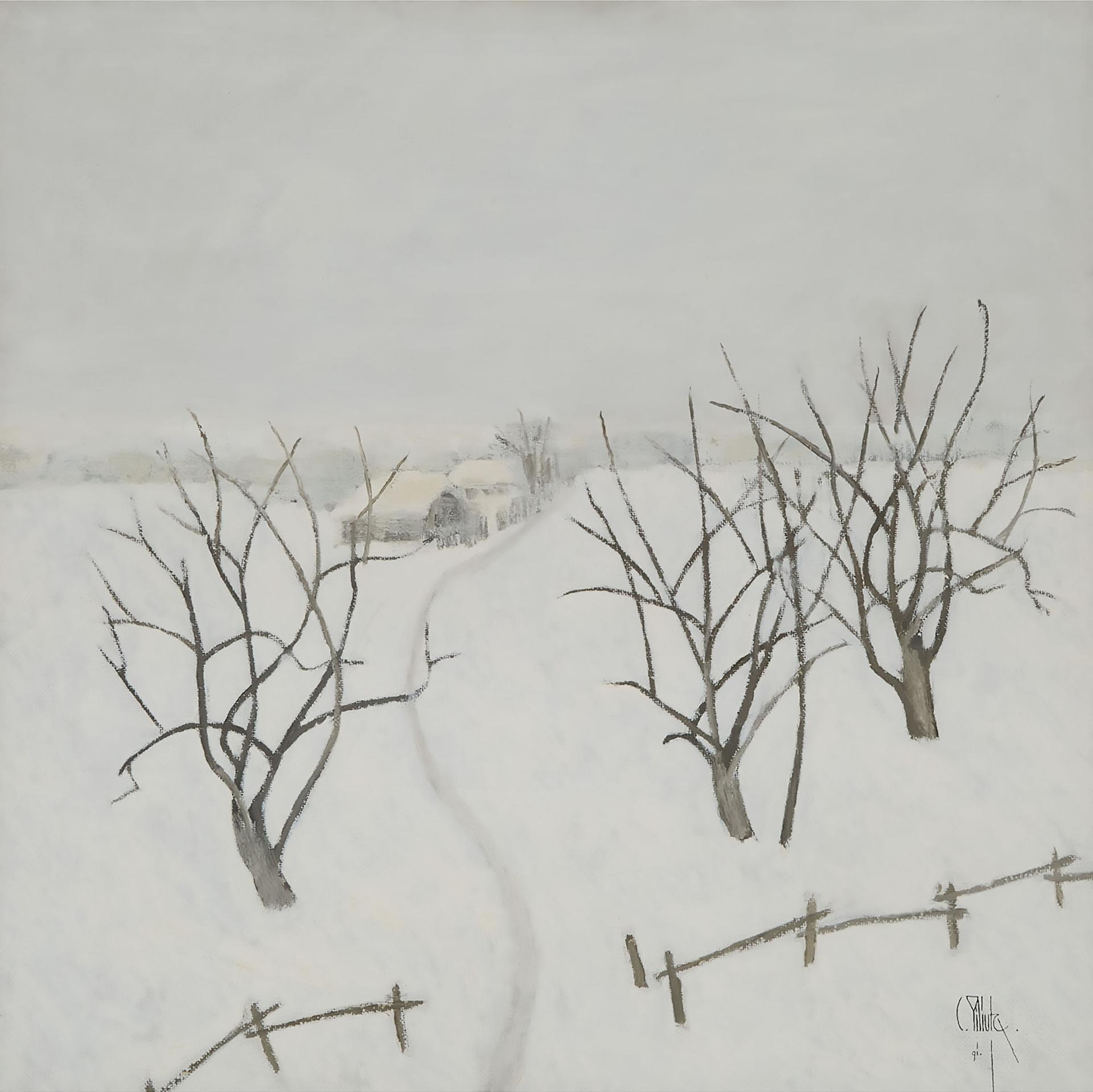 Constantin Piliuta - Houses And Fields In Winter, 1991
