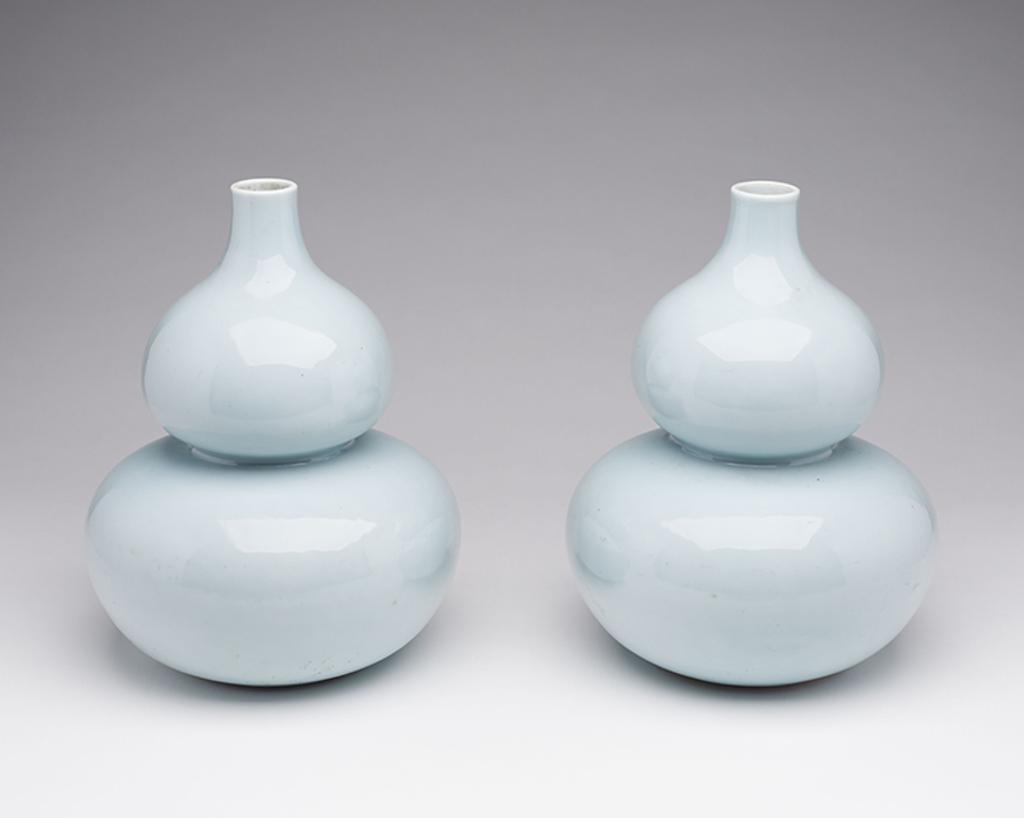 Chinese Art - A Pair of Chinese Sky-Blue Double Gourd Vases, Qianlong Mark, Republican Period