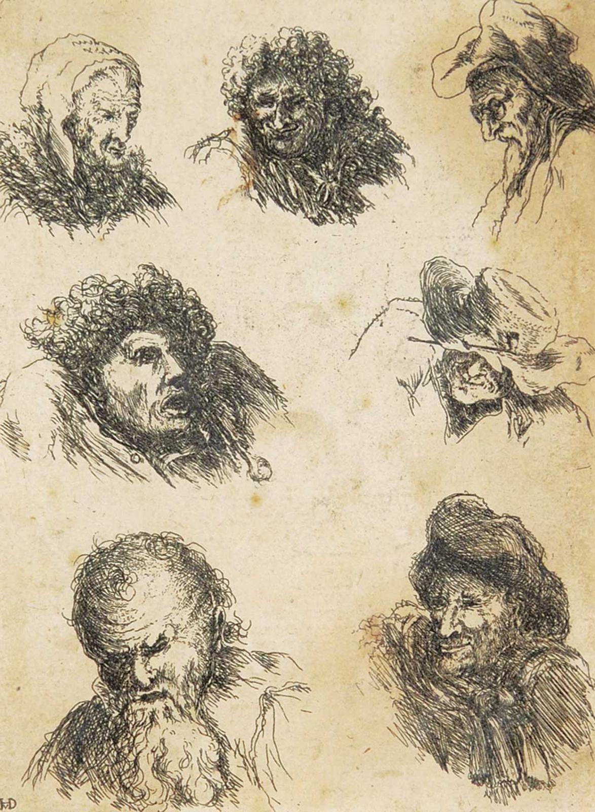 European School - Untitled - Study of Seven Heads