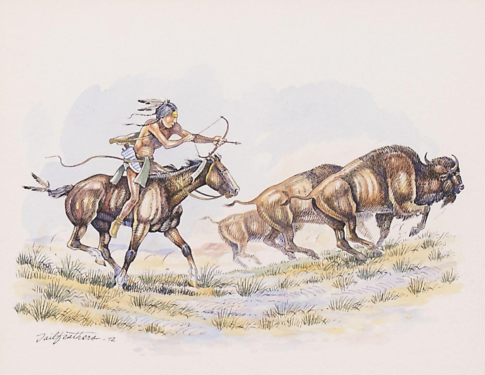 Gerald T. Tailfeathers (1925-1975) - Buffalo Hunt; 1972