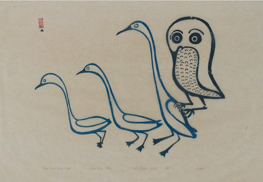 Lucy Qinnuayuak (1915-1982) - Owl With Three Birds