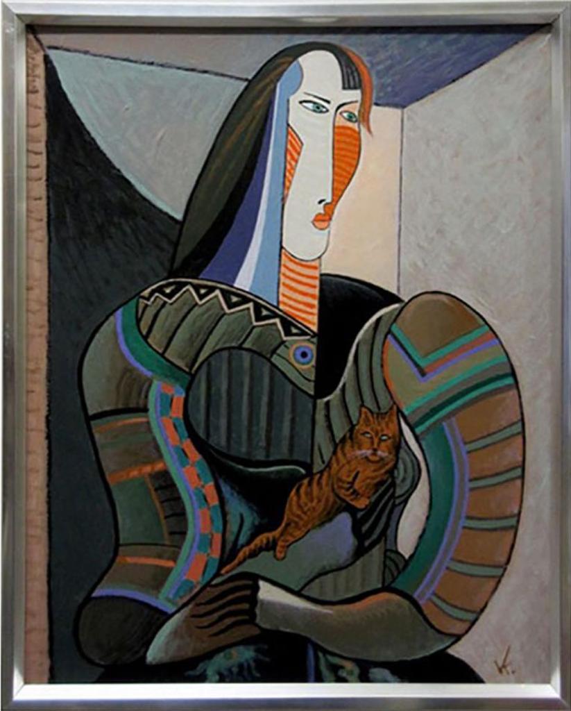 Vasily Kondratuk (1940) - Untitled (Lady With Cat)