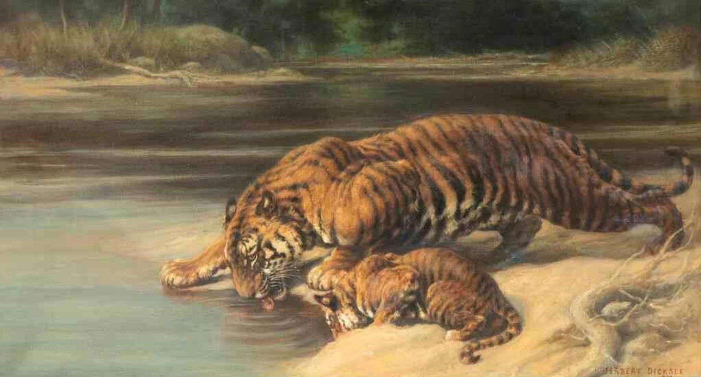 Herbert Thomas Dicksee (1862-1942) - Mother and cub (1927)