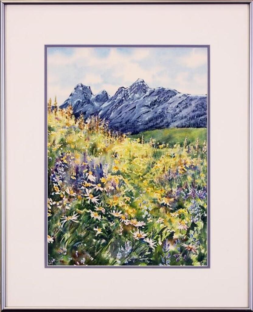 June Barry - Untitled, Wildflowers and Mountain Peaks