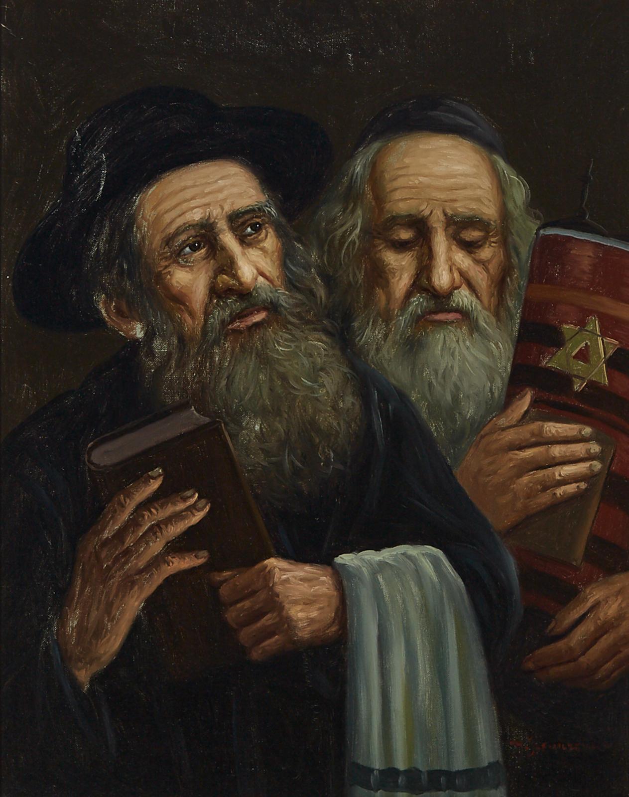 Konstantin Szewczenko (1915-1991) - Two Rabbis Holding A Prayer Book And Torah, Circa 1950s
