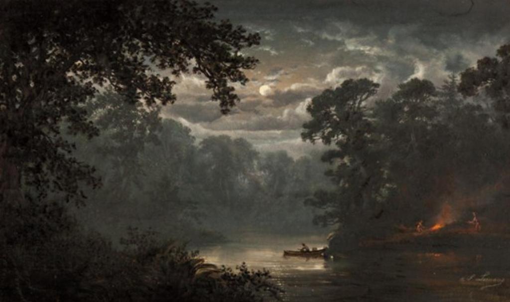 Alexander Francois Loemans (1816-1898) - Fishing by Firelight