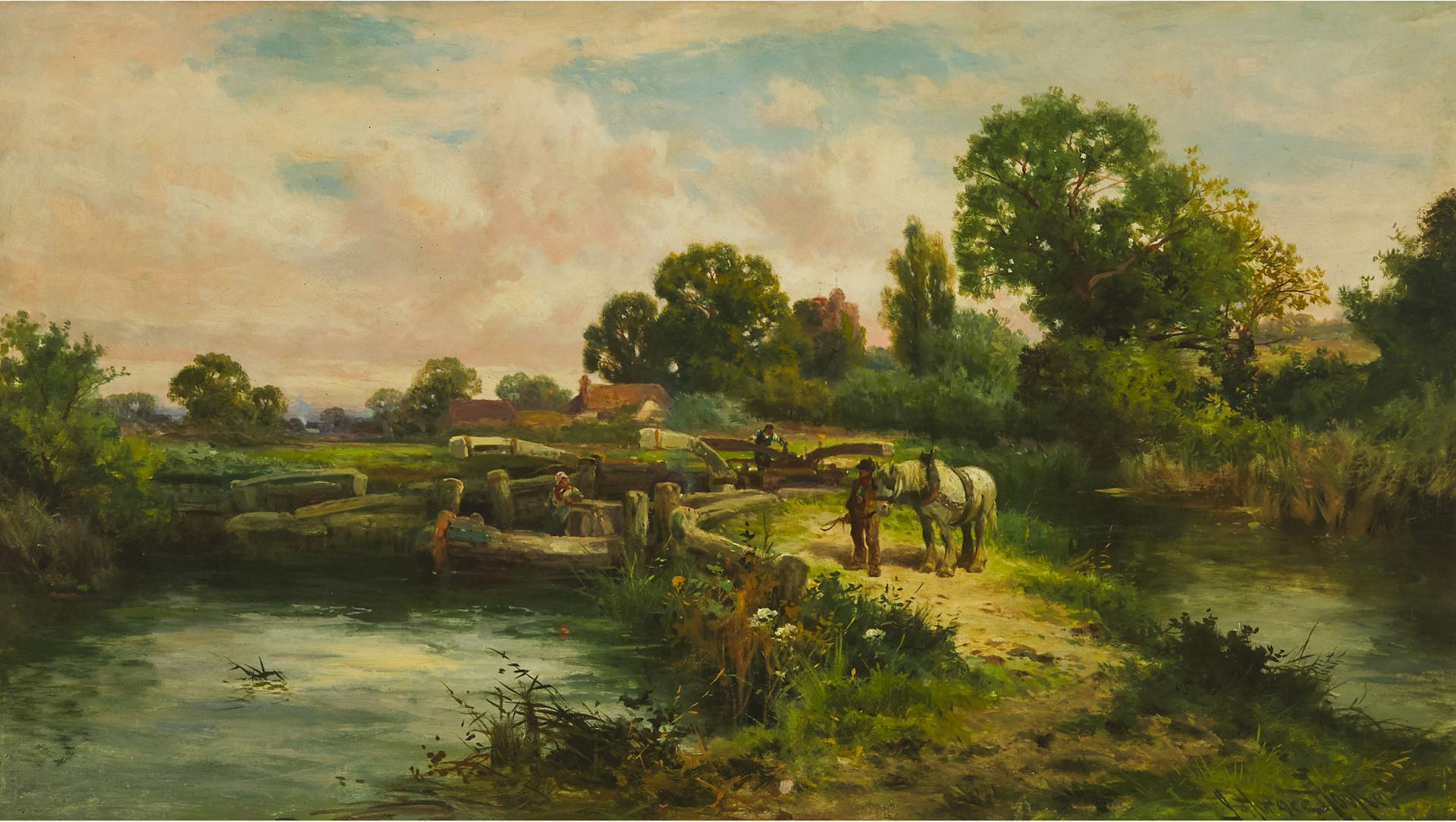 John Horace Hooper (1926-2006) - Farmers At A Lock