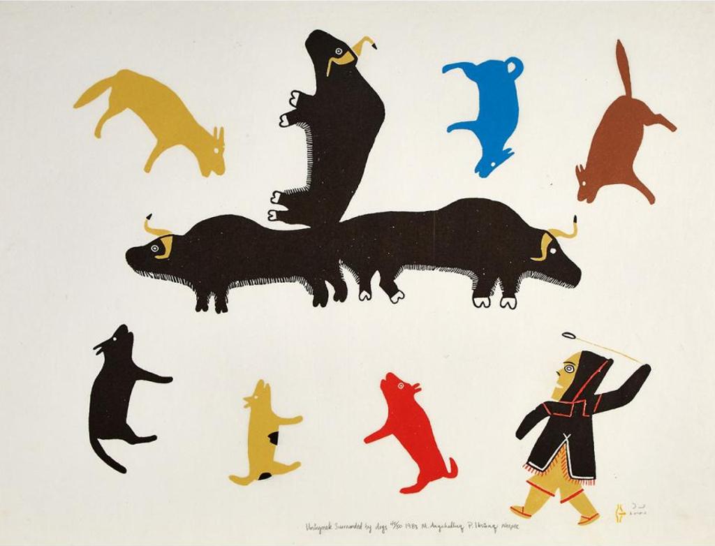 Marion Tuu'luq (1910-2002) - Umingmak Surrounded By Dogs