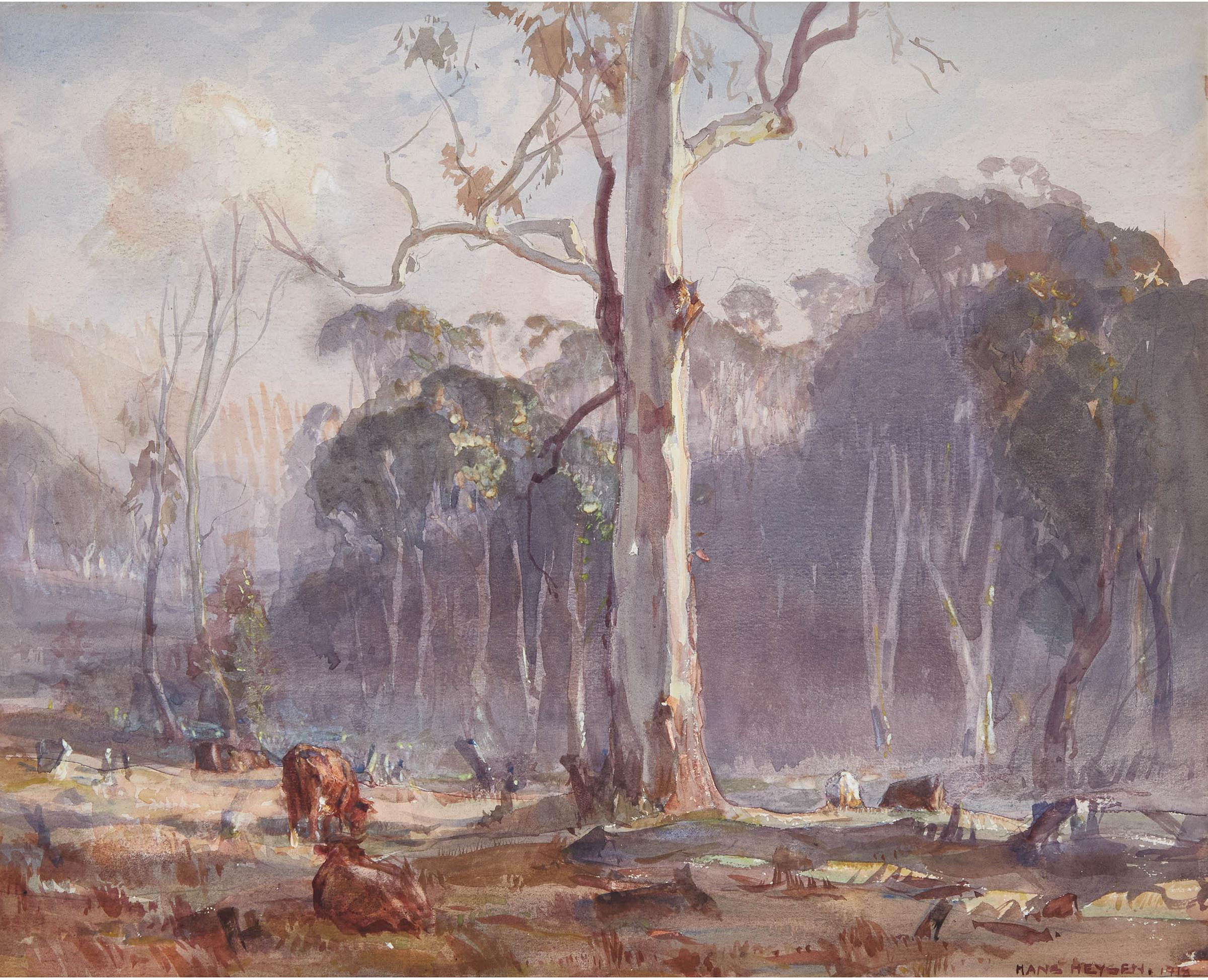 Hans Heysen - Untitled (Grazing), 1918
