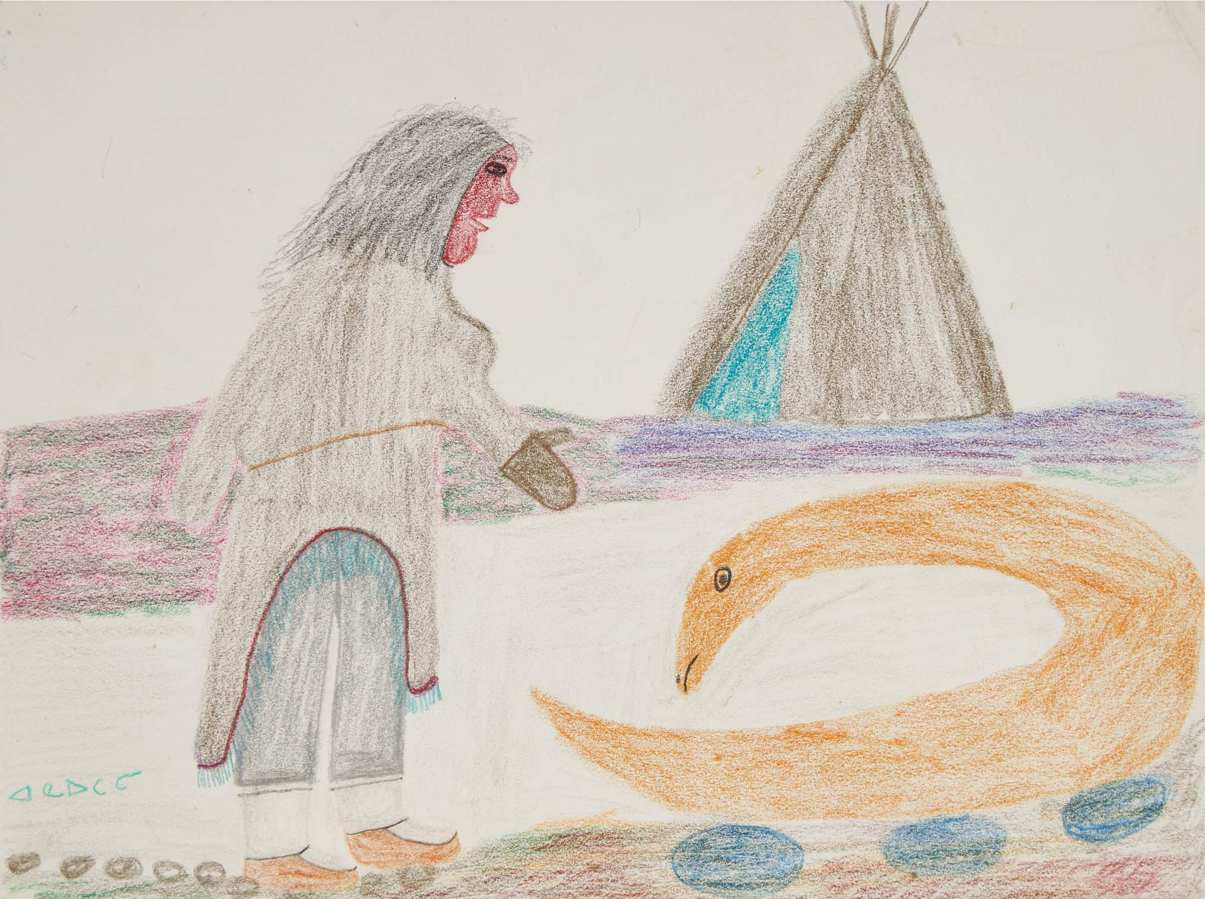 Mary Ayaq (Akjar) Anowtalik (1938) - Untitled (Woman And Bird)