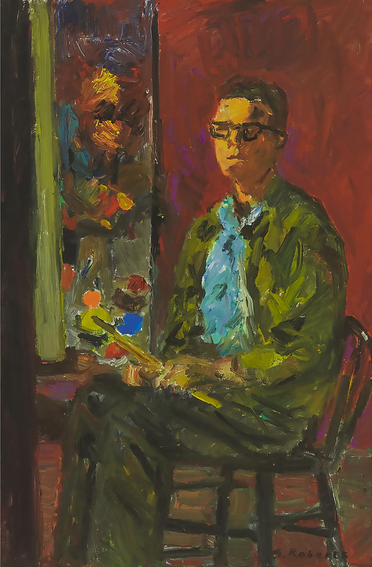 William Goodridge Roberts (1921-2001) - Self Portrait With Canvas In Background, Ca. 1961