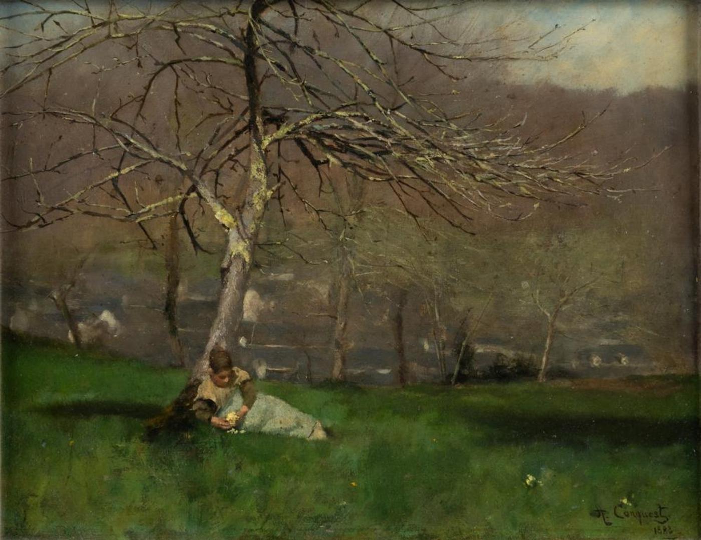 Alfred H. Conquest (1849-1928) - Untitled - Woman Under Tree