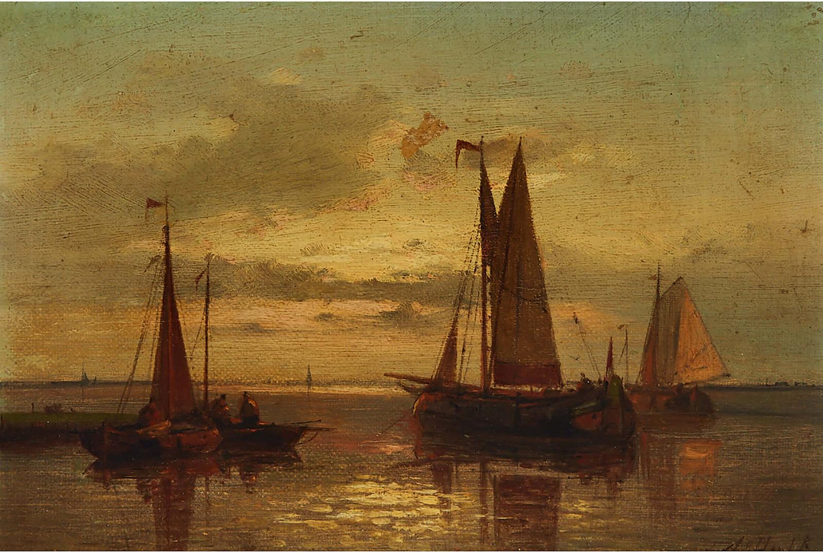 Abraham Hulk the Younger (1851-1922) - Sailboats At Sunset