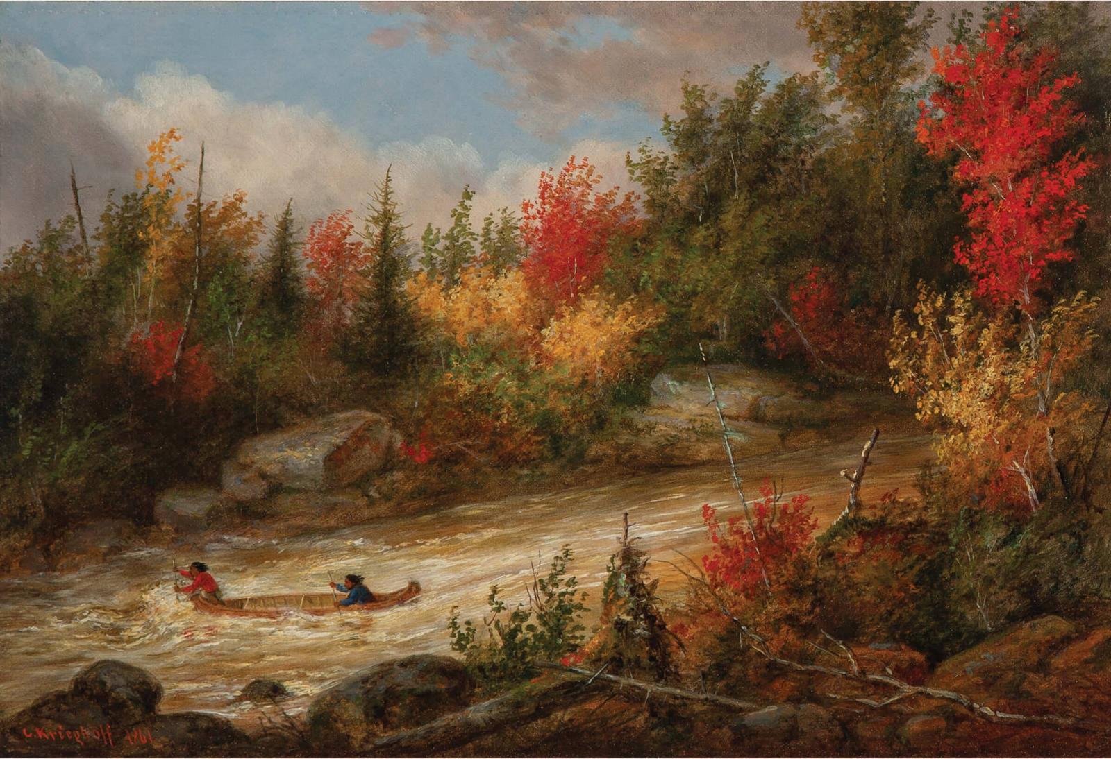 Cornelius David Krieghoff (1815-1872) - Shooting The Rapids, Jacques Cartier River