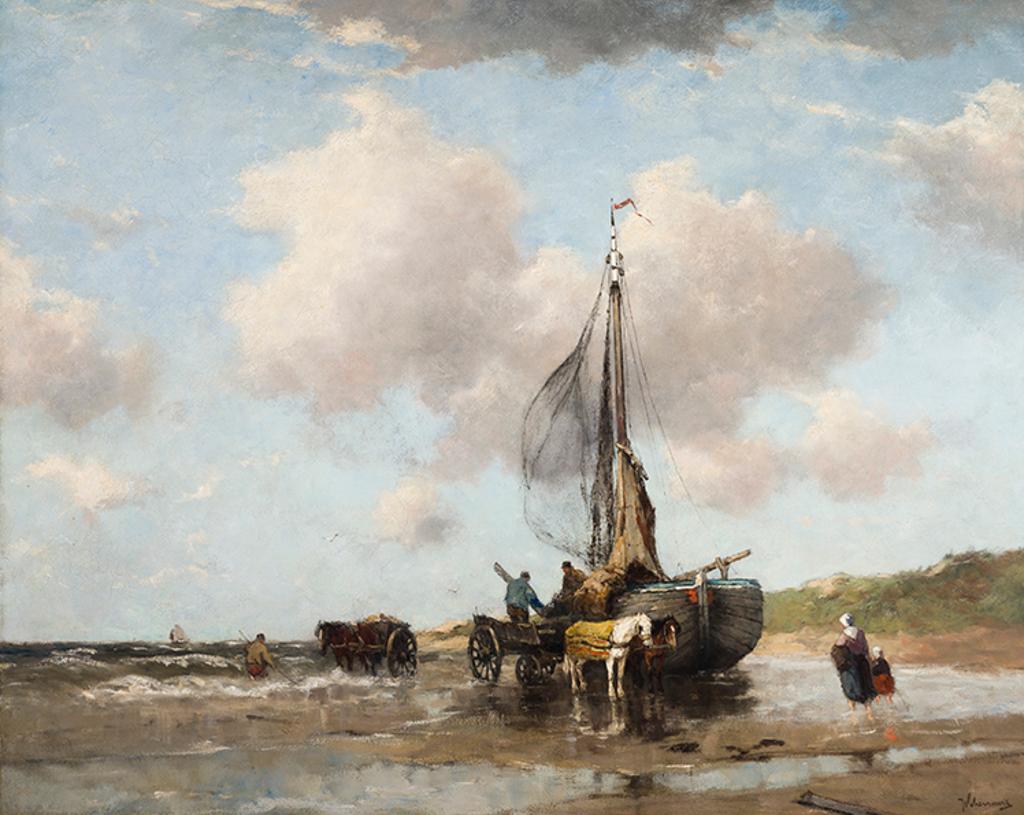 Johan Frederik Cornelis Scherrewitz (1868-1951) - A Fishing Boat at Low Tide