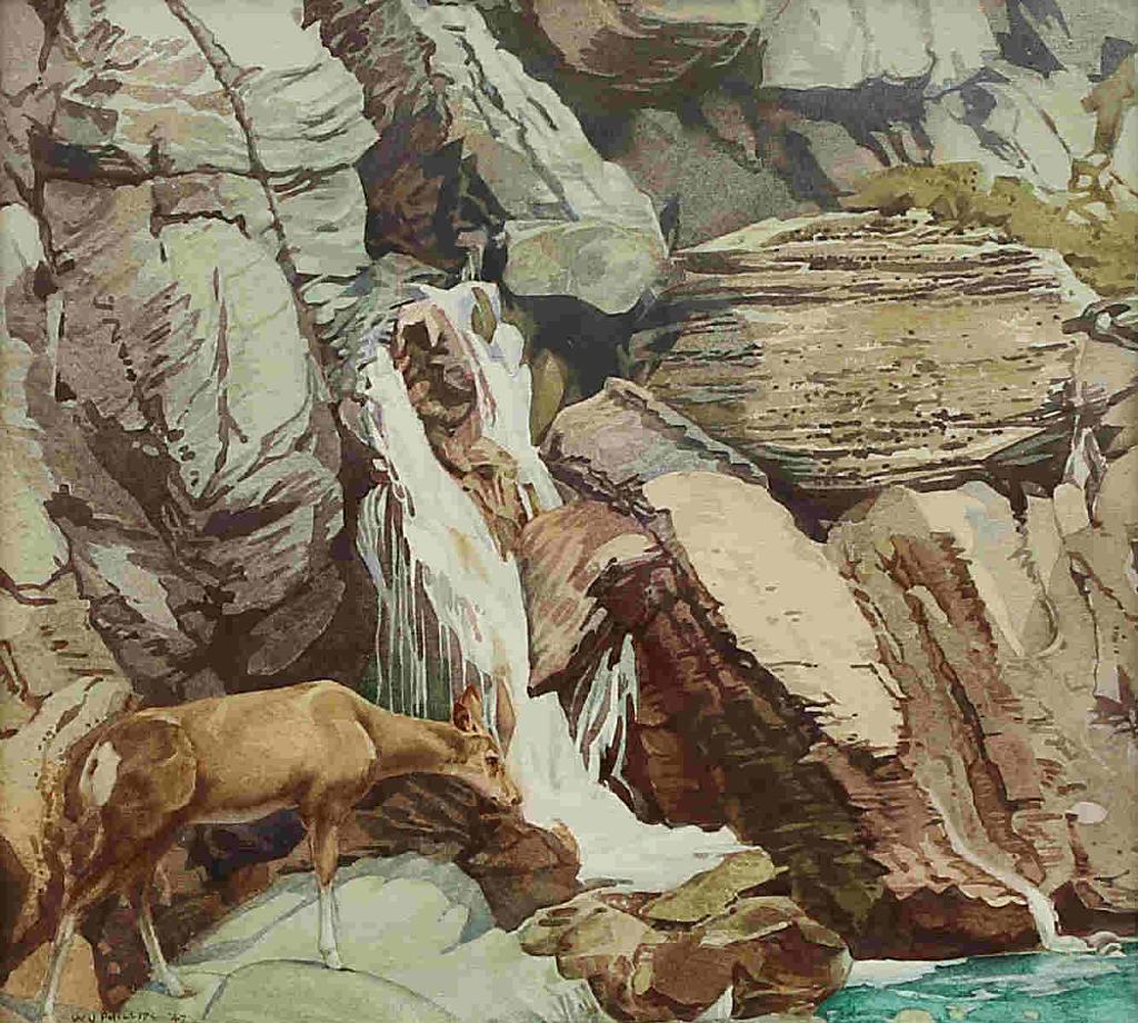 Walter Joseph (W.J.) Phillips (1884-1963) - Deer Near A Waterfall; 1947