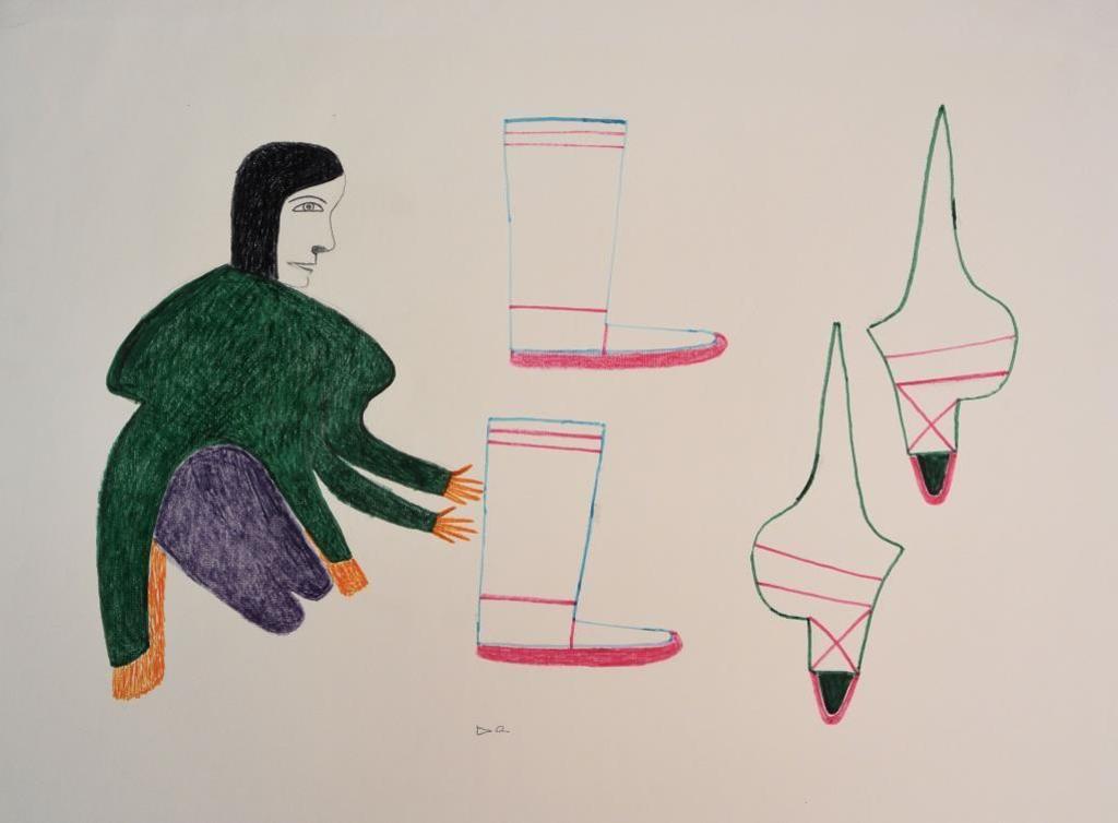 Jessie Oonark (1906-1985) - Kneeling Woman Making Boots