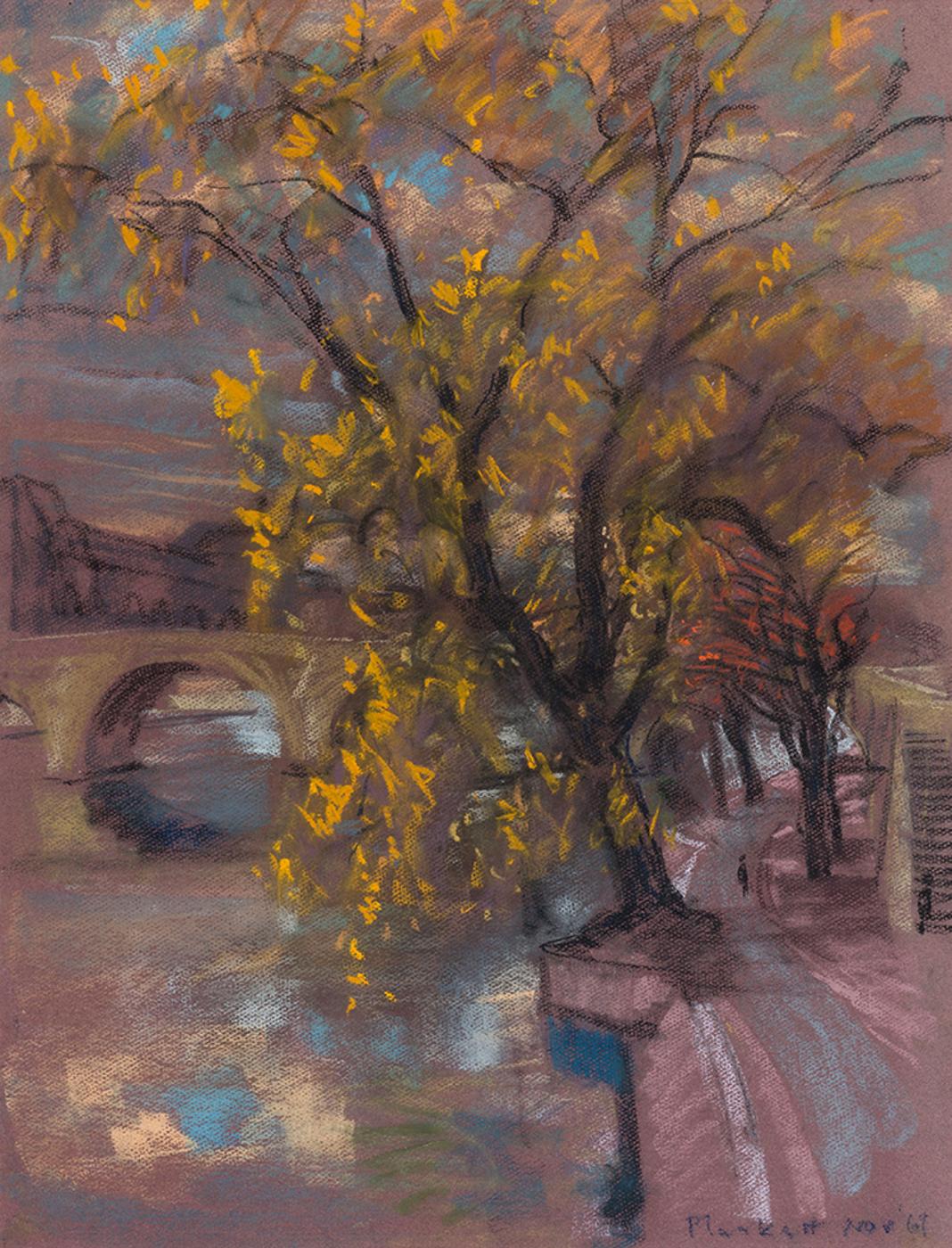 Joseph (Joe) Francis Plaskett (1918-2014) - Yellow Leaves on the Canal Walkway