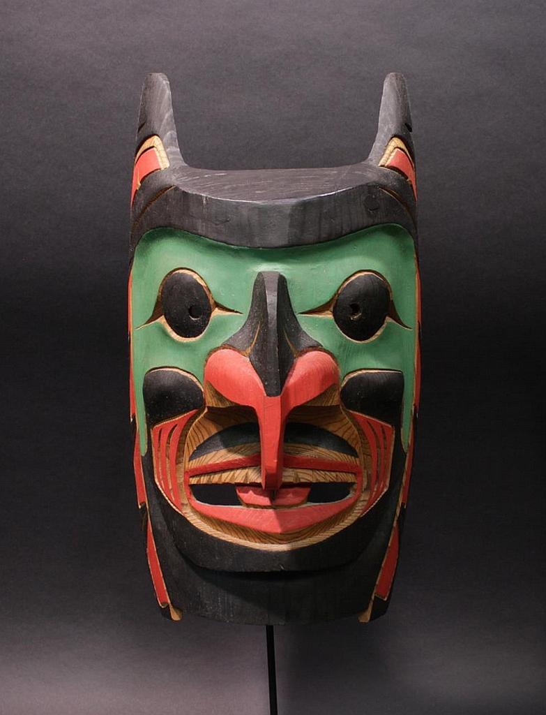 Darren Yelton (1961) - a carved and polychromed cedar mask depicting Chief Transforming into Hawk man