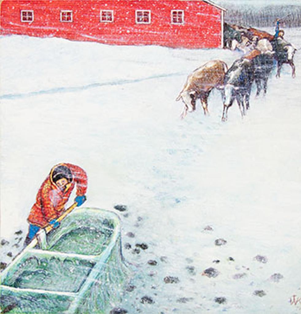 William Kurelek (1927-1977) - Watering the Cattle in Winter