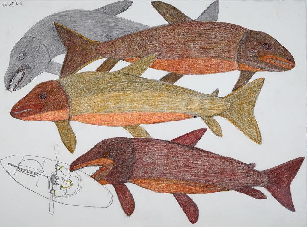 Janet Kigusiuq (1926-2005) - Untitled (Kayaker Attacked By Giant Fish)