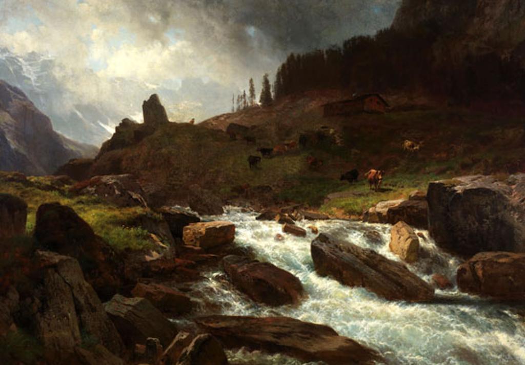 Johann Gottfried Steffan (1815-1905) - Mountain Landscape with Cattle