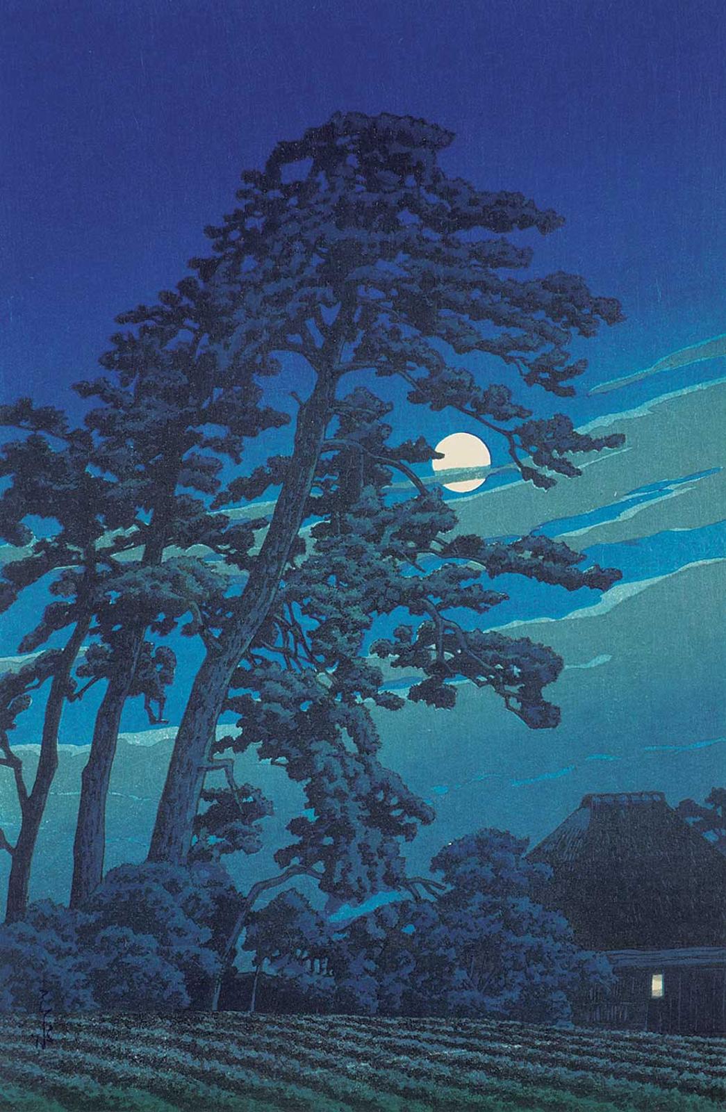 Hasui Kawase (1883-1957) - A Big Pine Tree and Harvest Moon