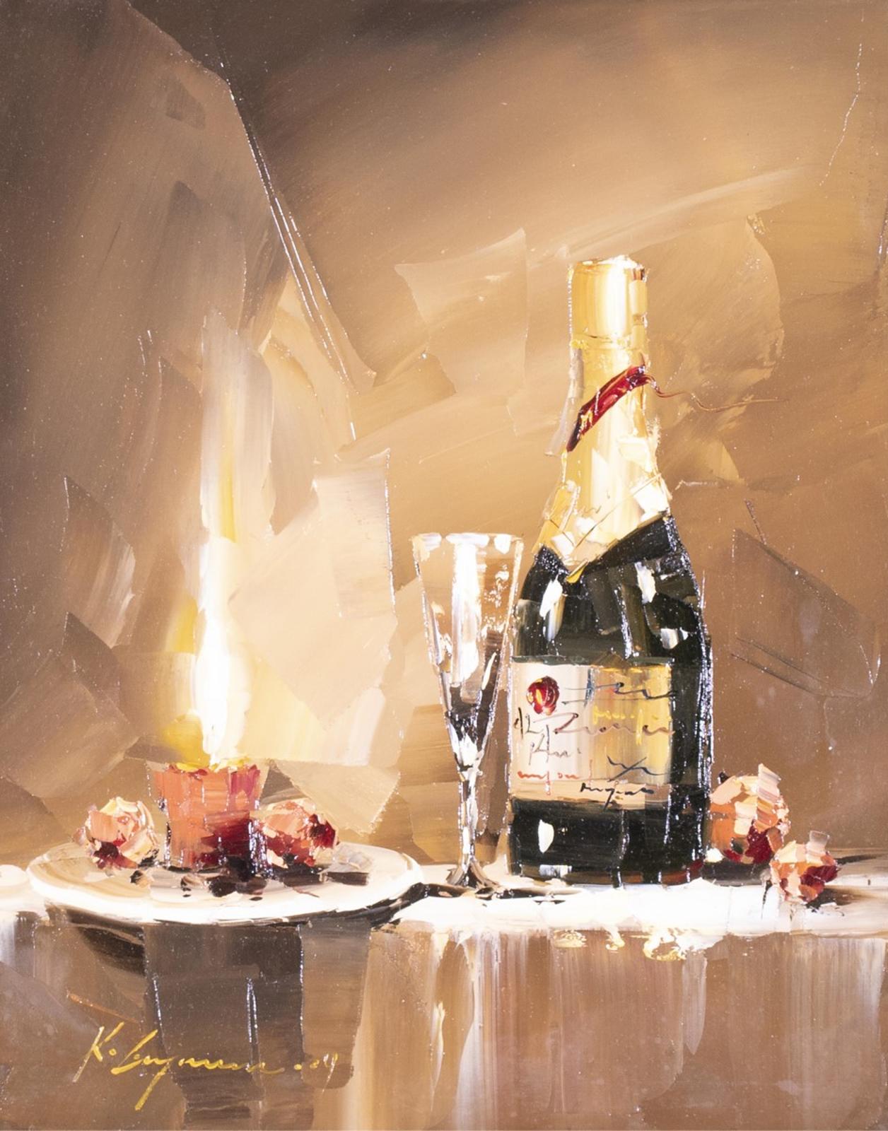 Kal Gajoum (1968) - Still Life With Champagne Bottle, Flute And Candle; 2004