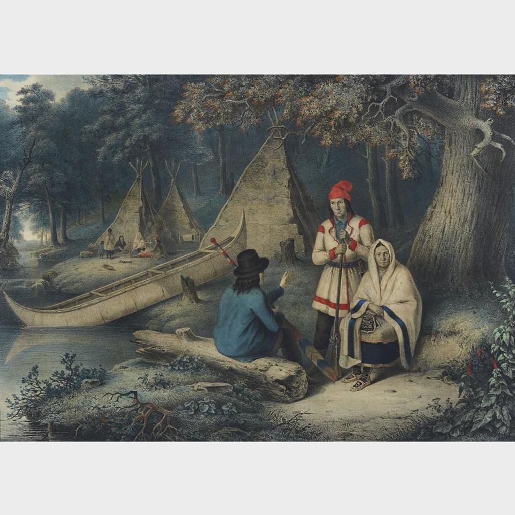 Cornelius David Krieghoff (1815-1872) - Four Lithographs: Indian Wigwam In Lower Canada; Sledge Race Near Montreal; Place D’Armes, Montreal; French Canadian Habitants Playing At Cards
