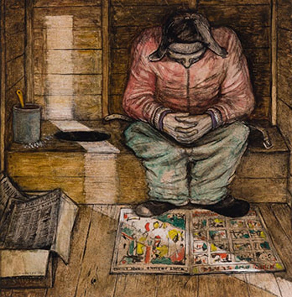 William Kurelek (1927-1977) - Reading Comics in the Outhouse