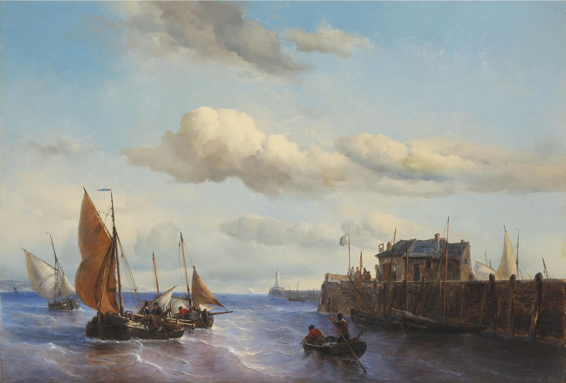 Louis Johan Hendrik Meijer (1809-1866) - Fishing Boats Nearing The Lighthouse