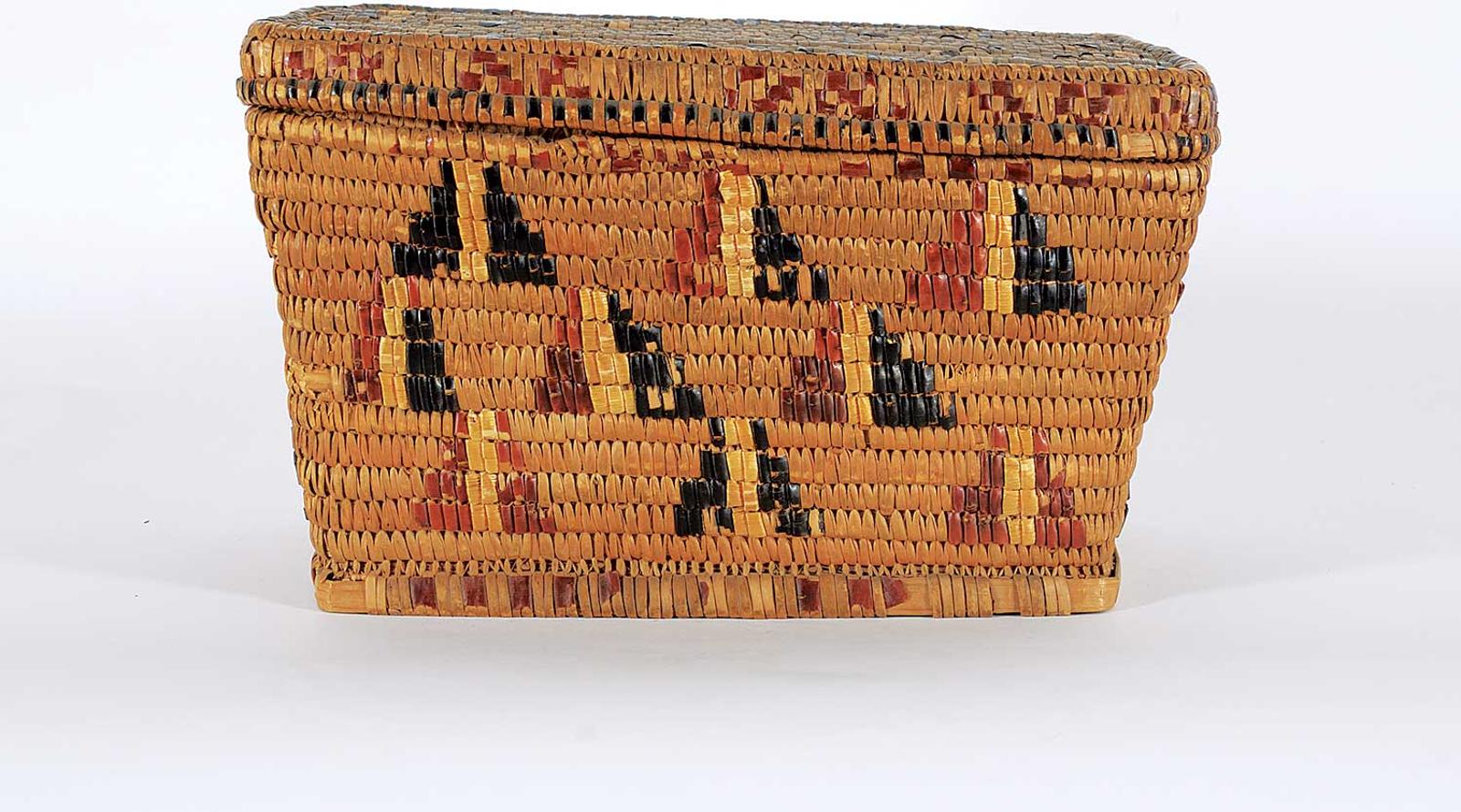 Northwest Coast First Nations School - Medium Rectangular Lidded Basket with Triangle Pattern