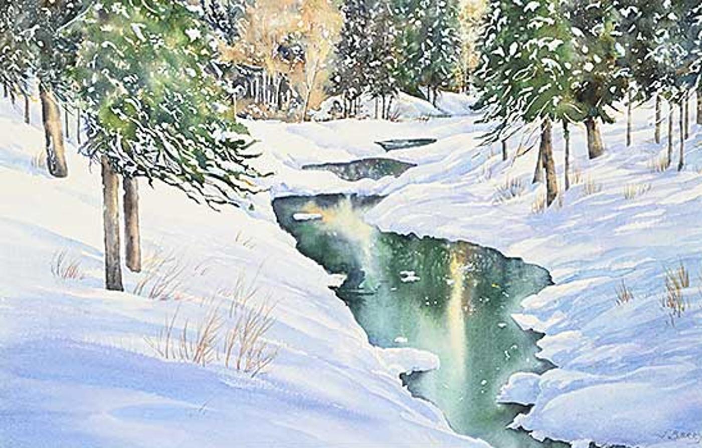 June Barry - Untitled - Snowy Scene by a Brook