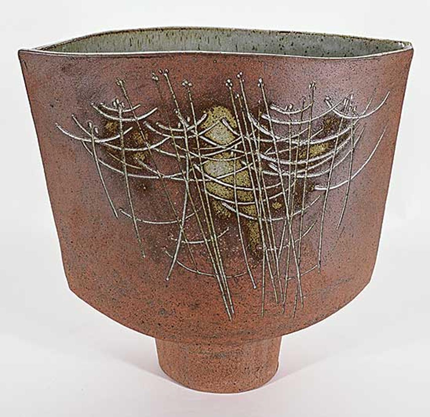 Luke Orton Lindoe (1913-1998) - Untitled - Flat Vase with Reeds