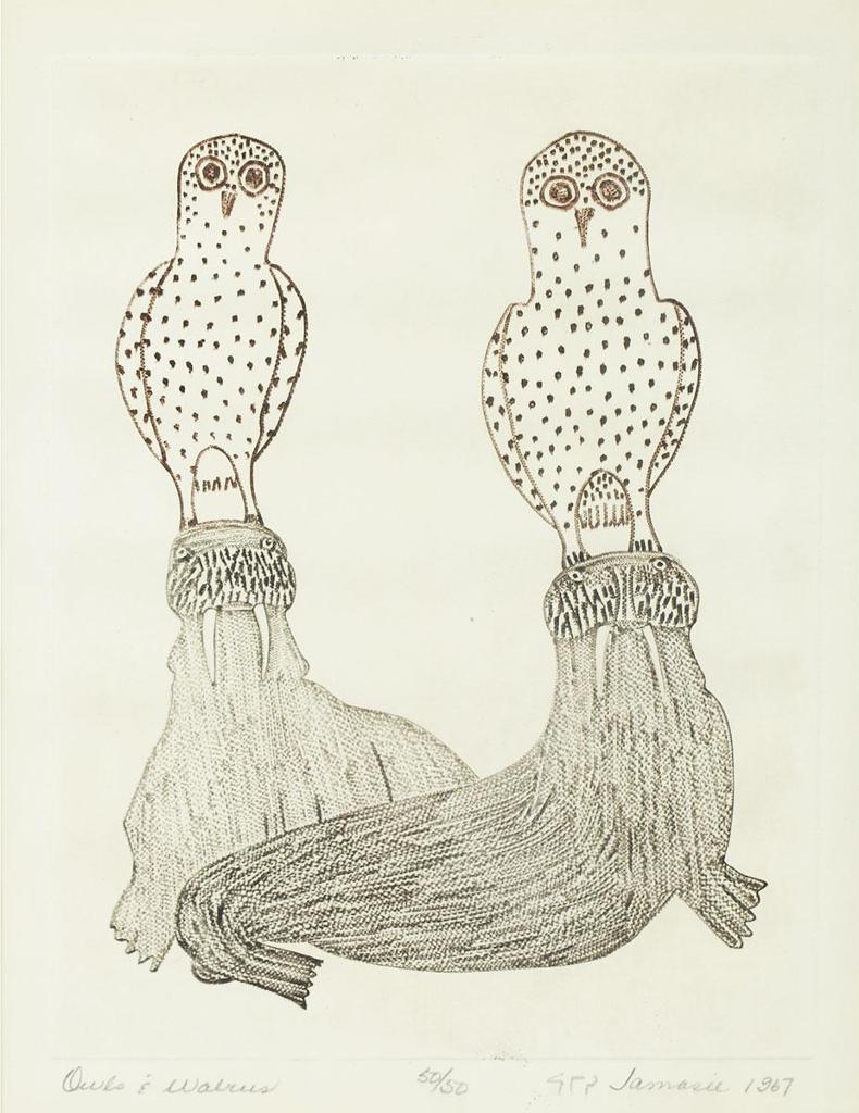 Jamasie Teevee (1910-1985) - Owl And Walrus