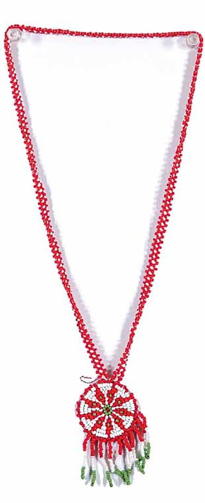 First Nations Basket School - Untitled - Red, White and Green Beaded Pendant Necklace